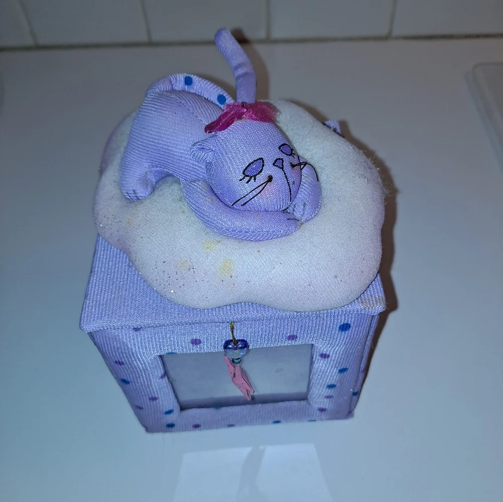 Cat cloud photo jewelry box picture container purple organizer keepsake decor